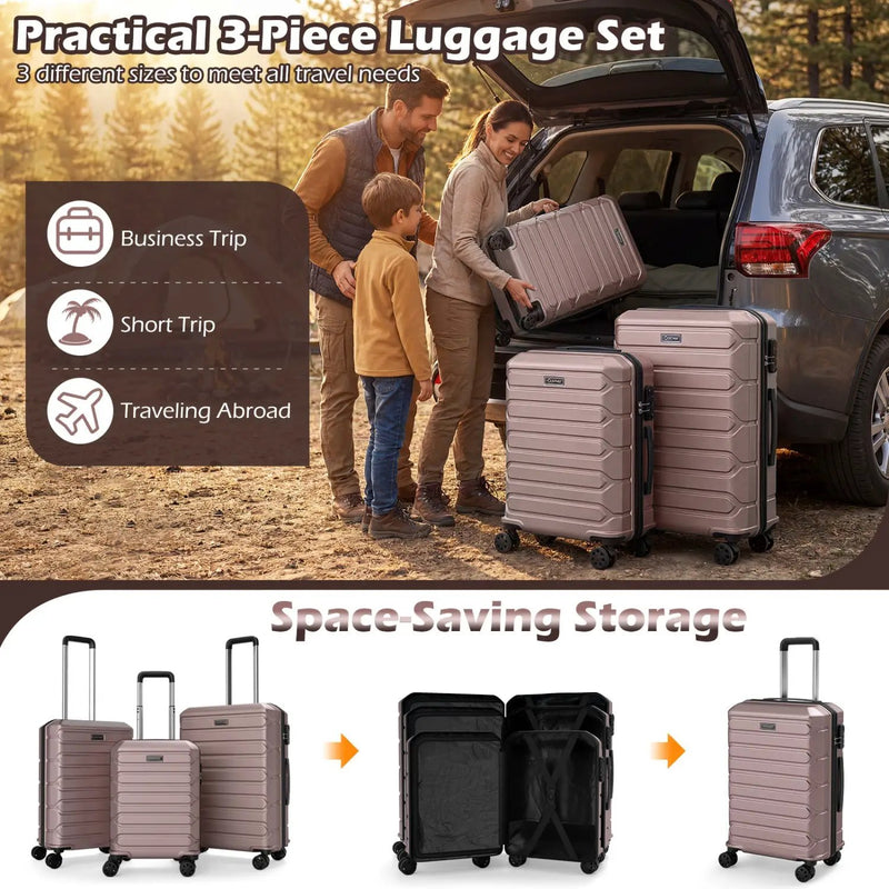 3-Piece Hardside Luggage Set Lightweight Hardside Suitcases with 8-Spinner Wheels by DirectDeals