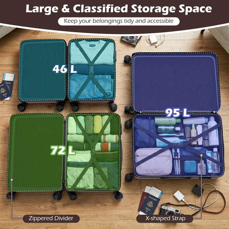 3-Piece Hardside Luggage Set Lightweight Hardside Suitcases with 8-Spinner Wheels by DirectDeals