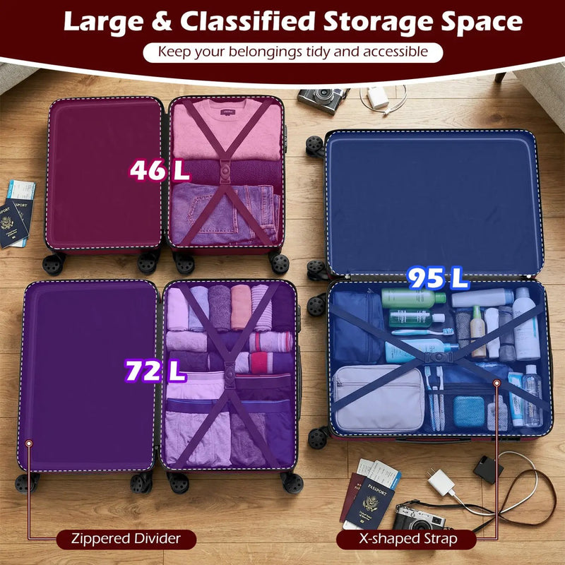 3-Piece Hardside Luggage Set Lightweight Hardside Suitcases with 8-Spinner Wheels by DirectDeals