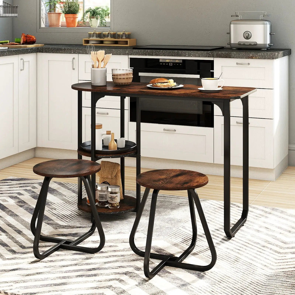 3-Piece Industrial Dining Table Set for Small Space by DirectDeals