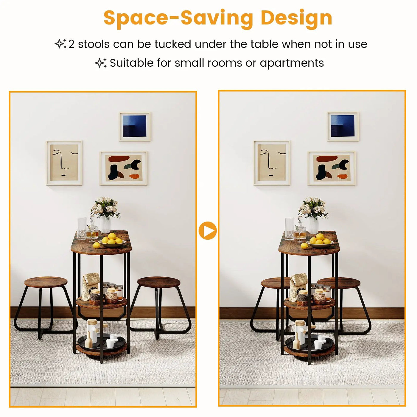3-Piece Industrial Dining Table Set for Small Space by DirectDeals
