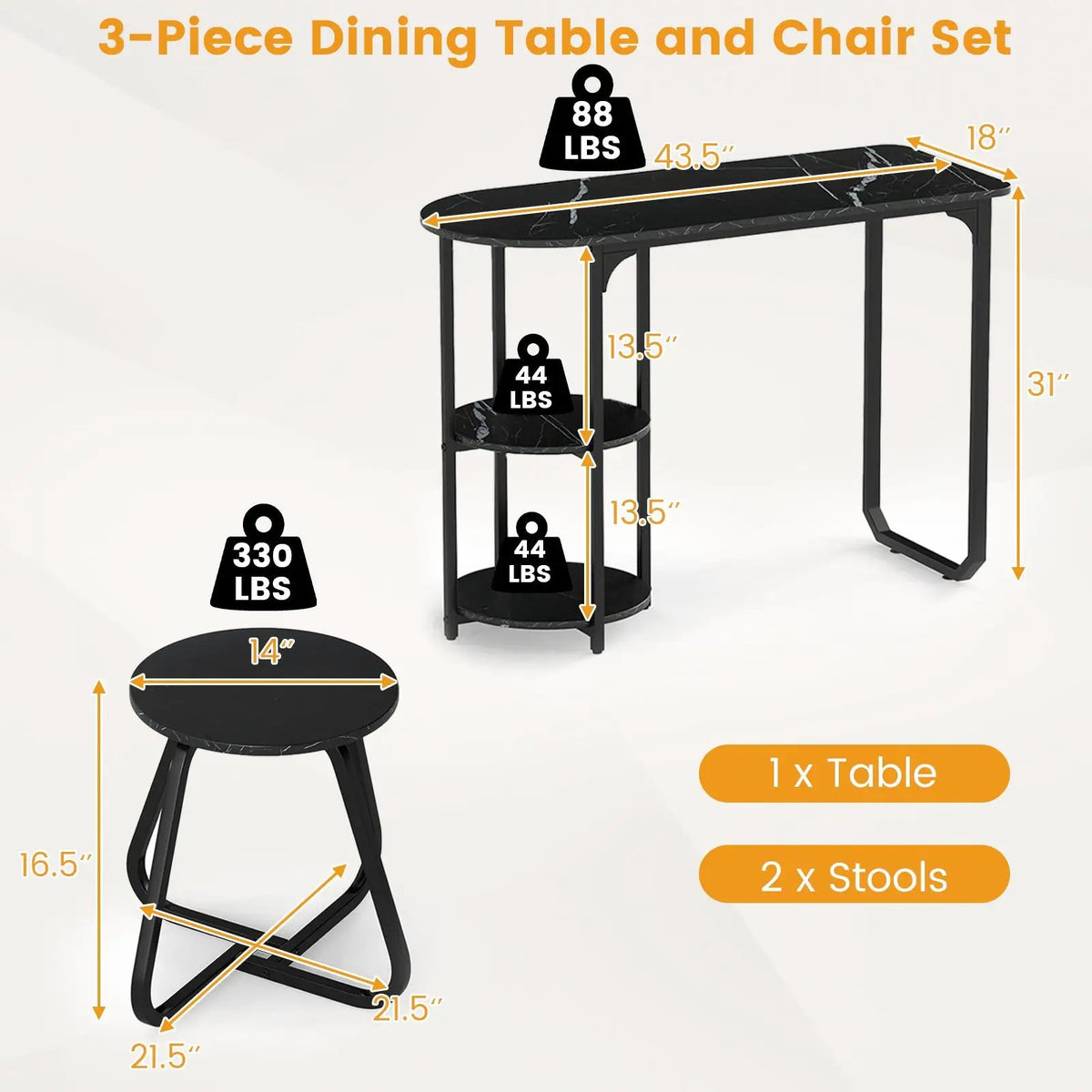 3-Piece Industrial Dining Table Set for Small Space by DirectDeals