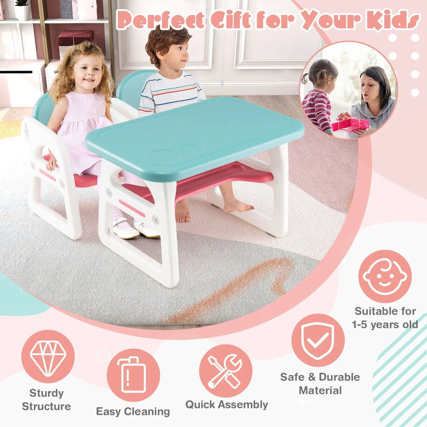 Kids Table and Chair Set with Building Blocks by DirectDeals
