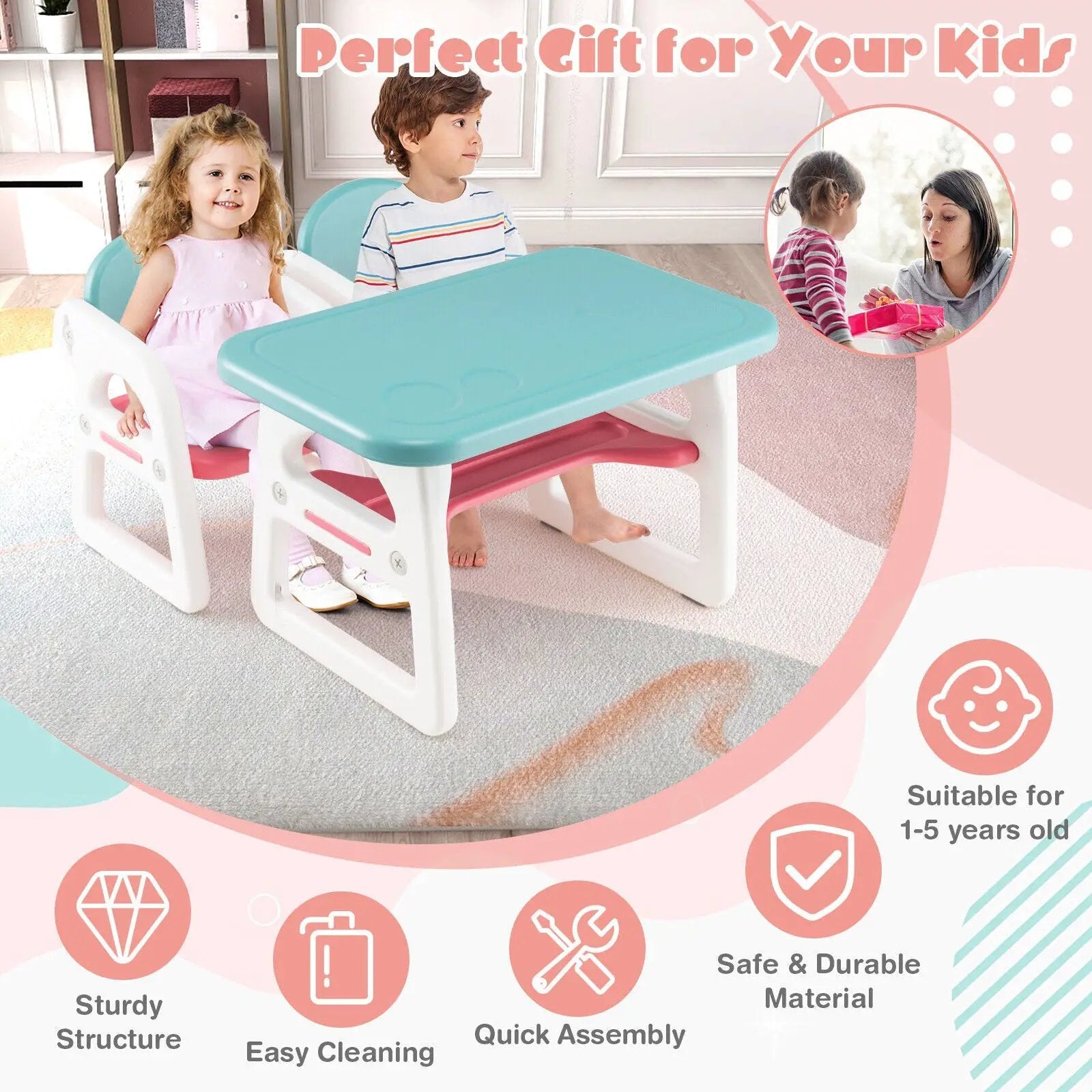 Kids Table and Chair Set with Building Blocks by DirectDeals