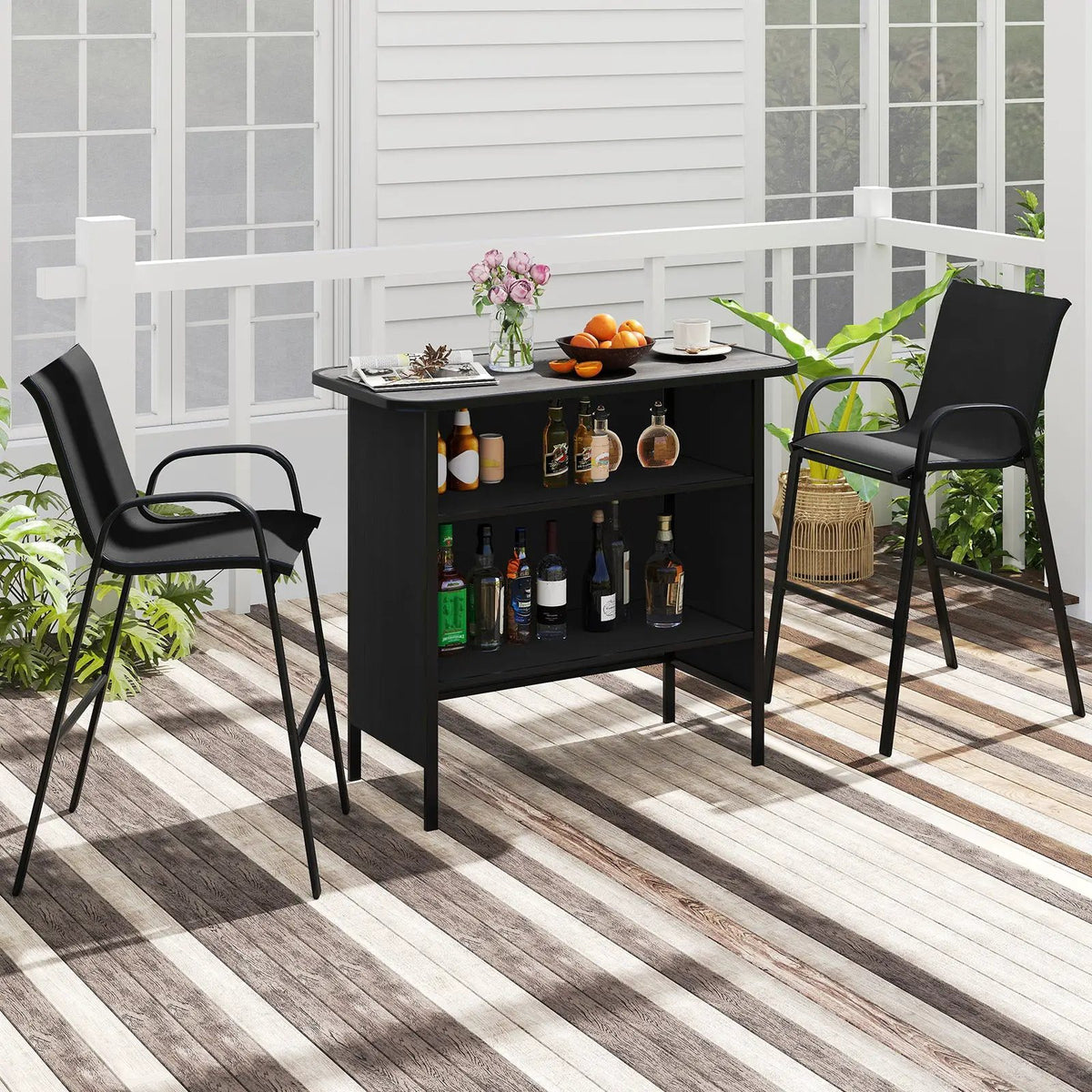 3 Piece Outdoor Bar Set with Footrest and 2-Tier Shelf by DirectDeals