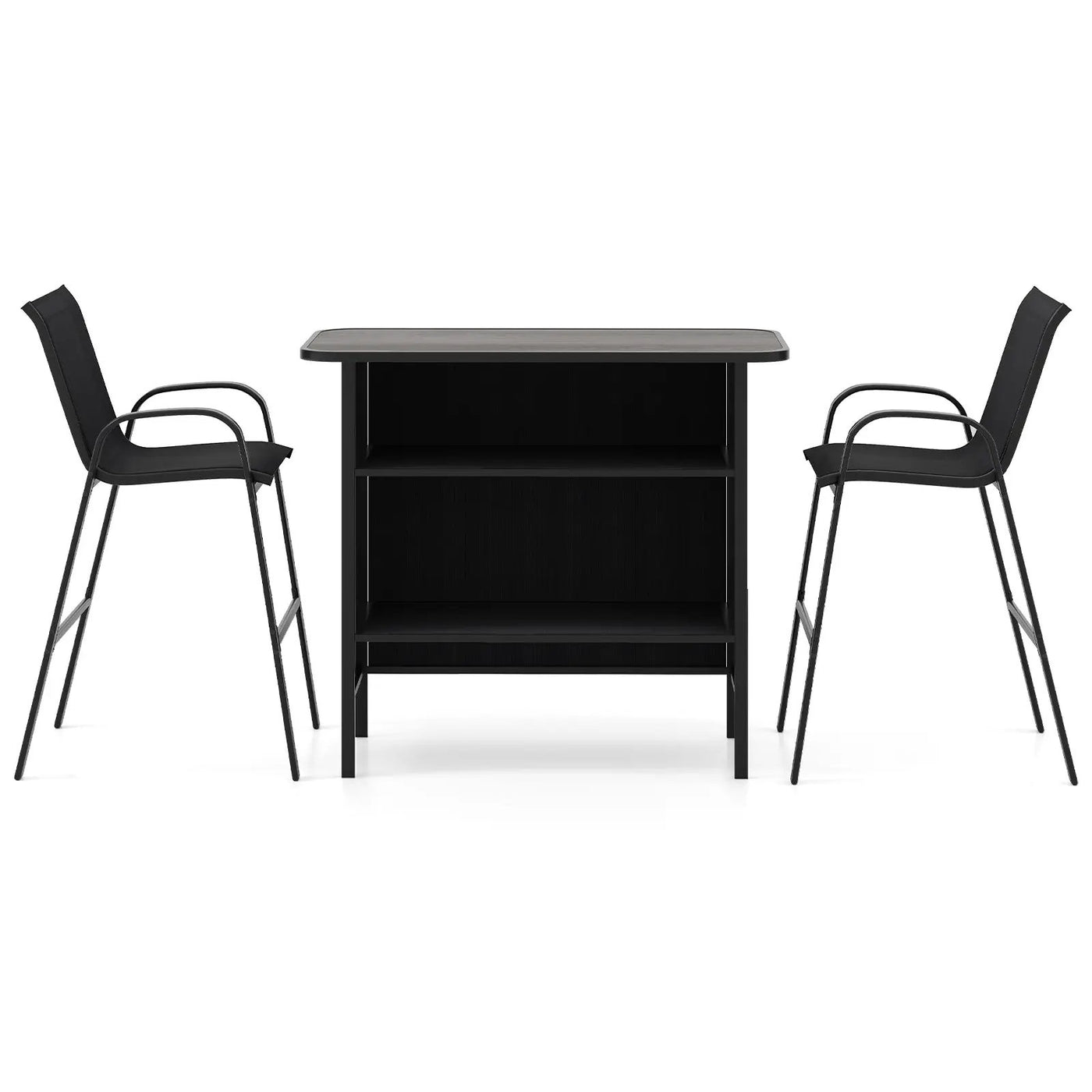 3 Piece Outdoor Bar Set with Footrest and 2-Tier Shelf by DirectDeals