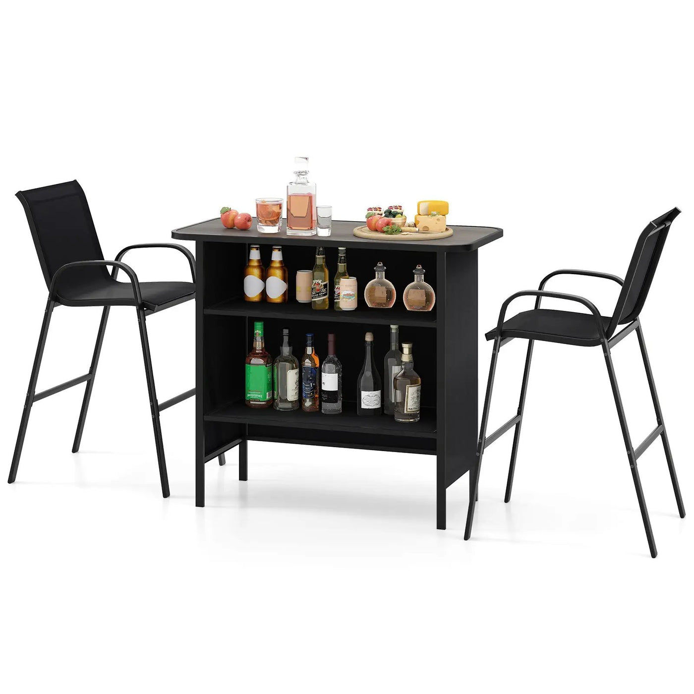3 Piece Outdoor Bar Set with Footrest and 2-Tier Shelf by DirectDeals