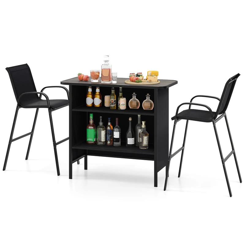 3 Piece Outdoor Bar Set with Footrest and 2-Tier Shelf by DirectDeals