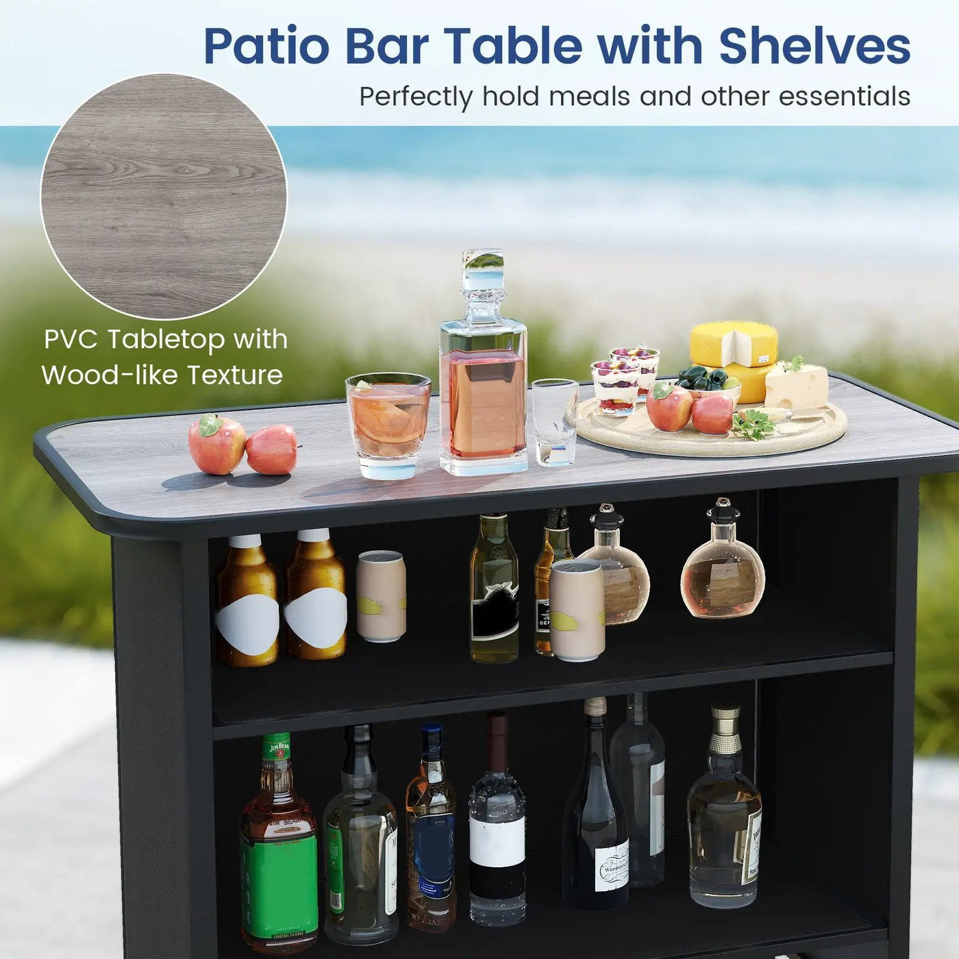 3 Piece Outdoor Bar Set with Footrest and 2-Tier Shelf by DirectDeals