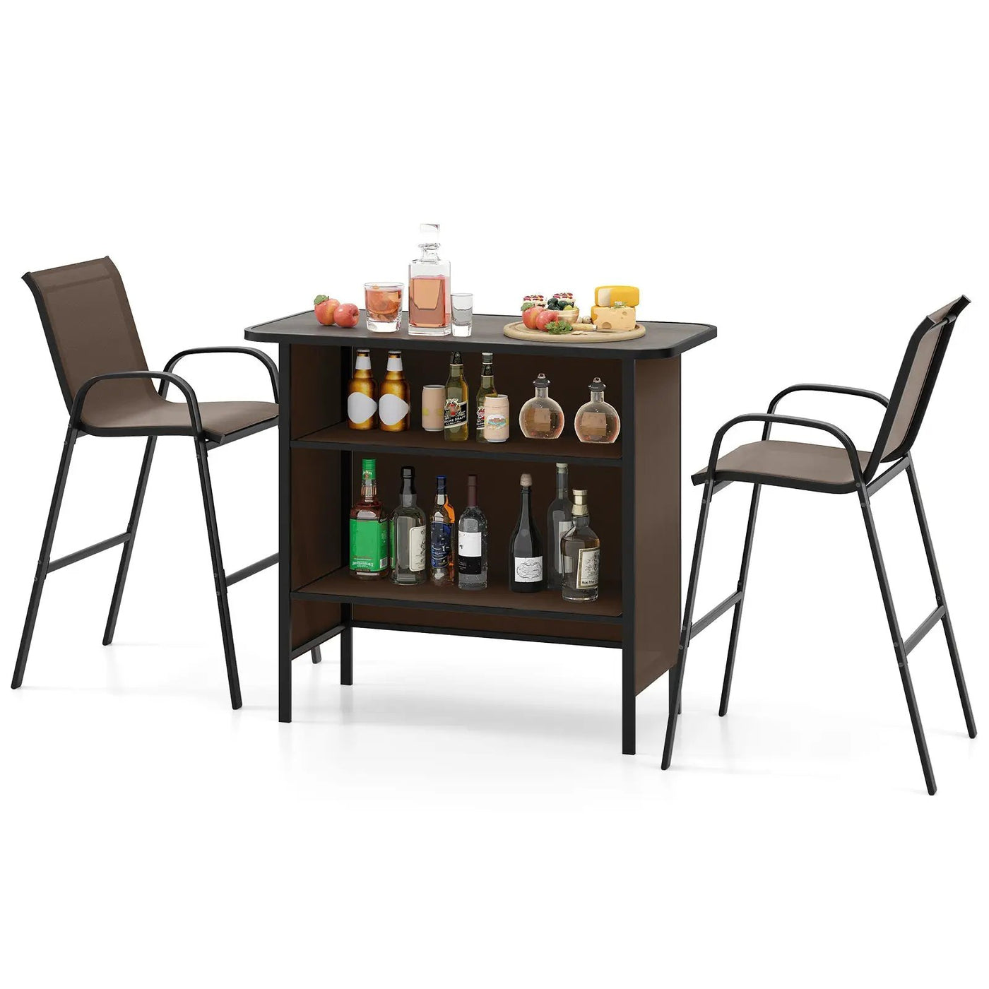 3 Piece Outdoor Bar Set with Footrest and 2-Tier Shelf by DirectDeals