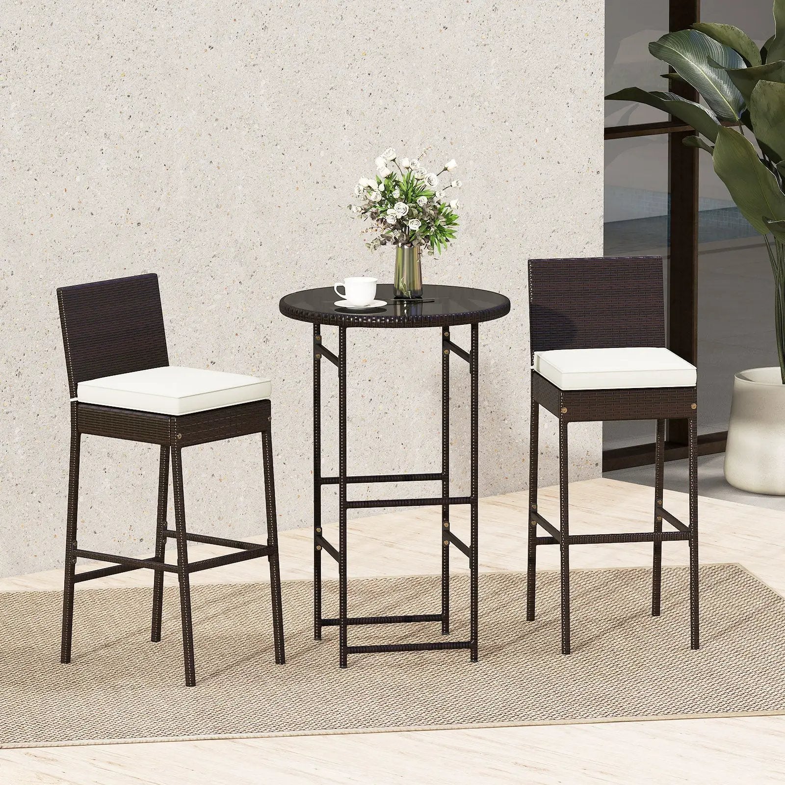 3 Piece Outdoor Bar Set Patio Heavy-Duty Metal Barstool and Table Set-White by DirectDeals