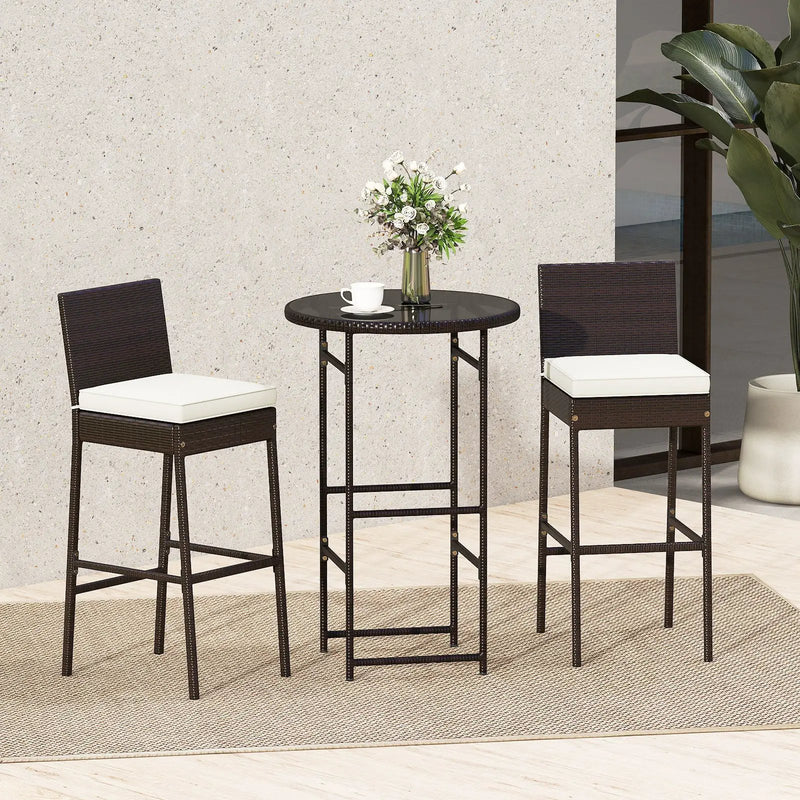 3 Piece Outdoor Bar Set Patio Heavy-Duty Metal Barstool and Table Set-White by DirectDeals