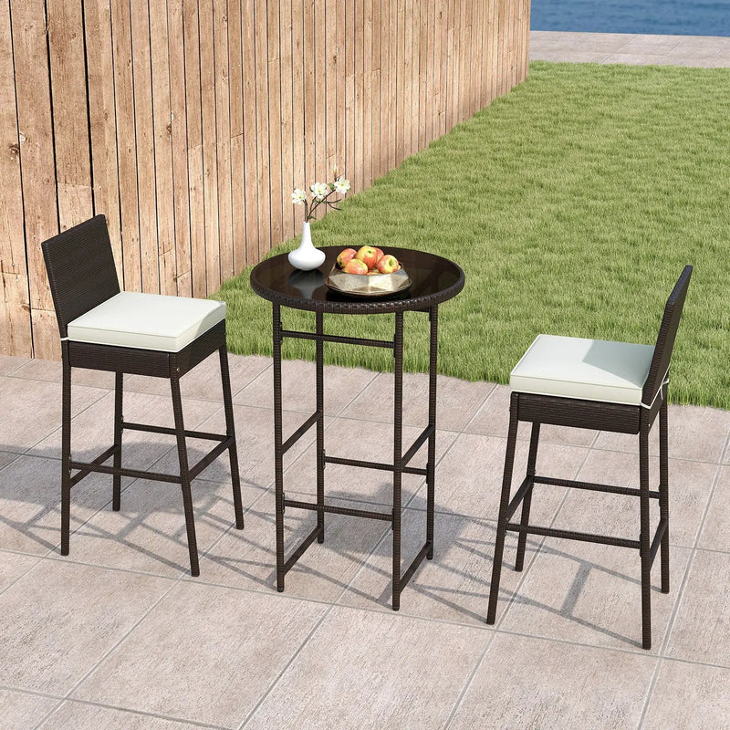 3 Piece Outdoor Bar Set Patio Heavy-Duty Metal Barstool and Table Set-White by DirectDeals