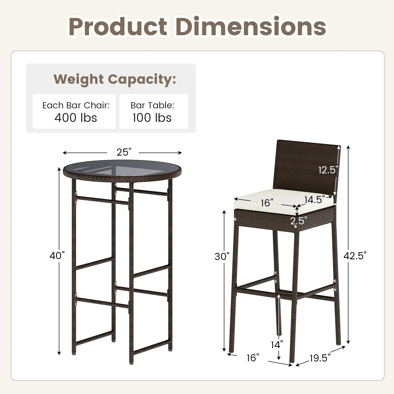 3 Piece Outdoor Bar Set Patio Heavy-Duty Metal Barstool and Table Set-White by DirectDeals