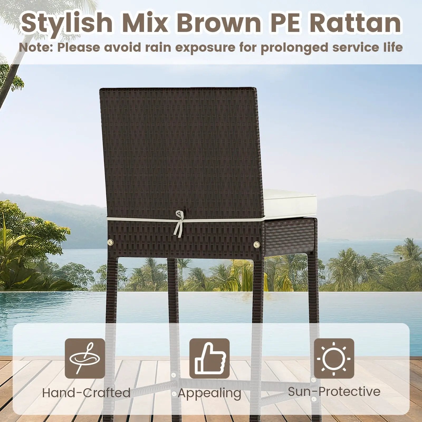 3 Piece Outdoor Bar Set Patio Heavy-Duty Metal Barstool and Table Set-White by DirectDeals