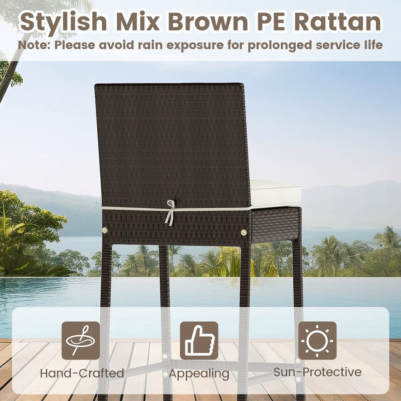 3 Piece Outdoor Bar Set Patio Heavy-Duty Metal Barstool and Table Set-White by DirectDeals