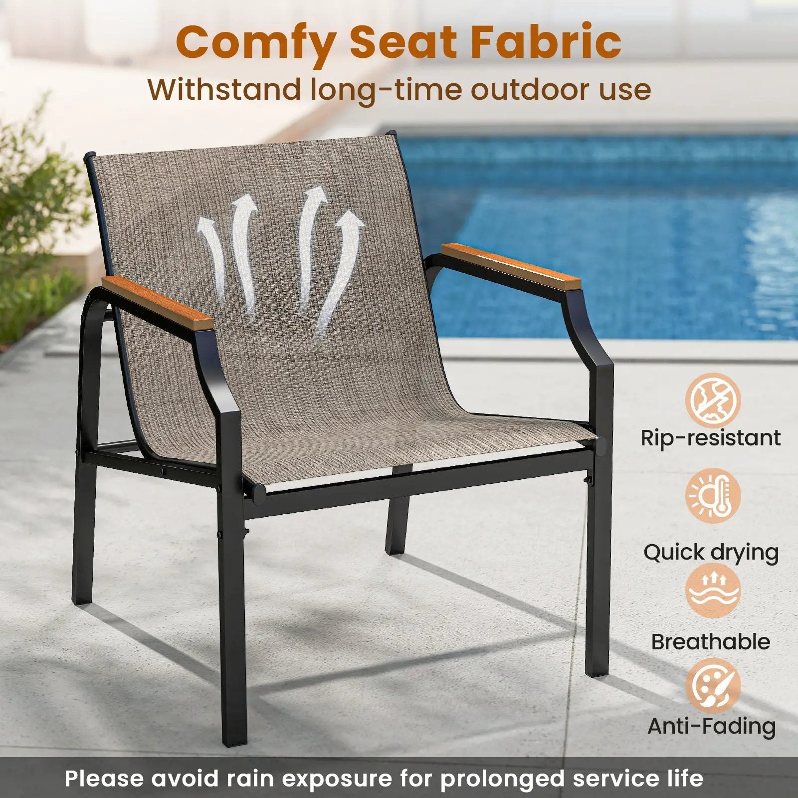 3 Piece Outdoor Chair Set with Breathable Fabric Seat and Armrests-Brown by DirectDeals