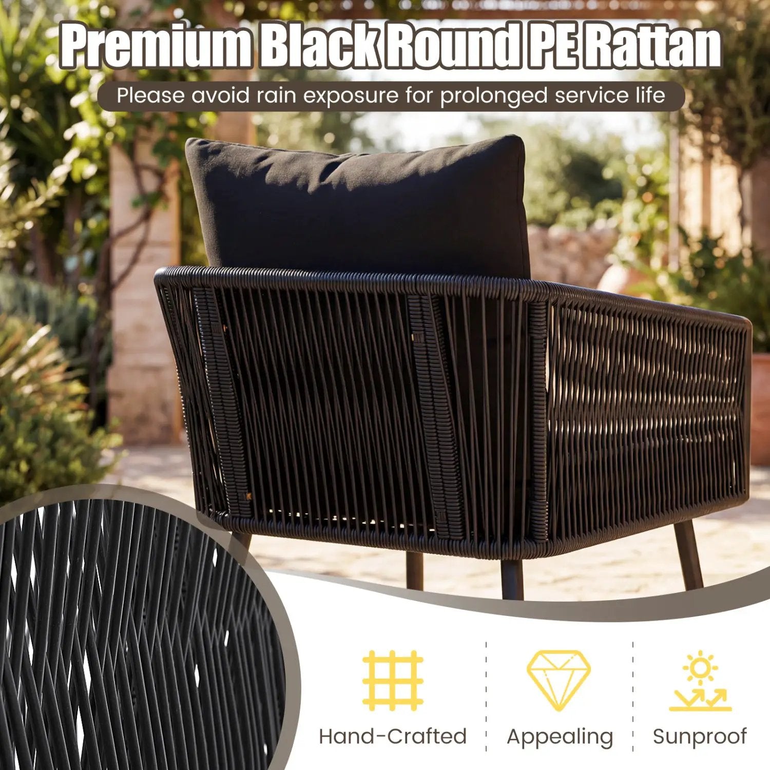 3-Piece Outdoor Furniture Set with Cushions for Porch Garden by DirectDeals
