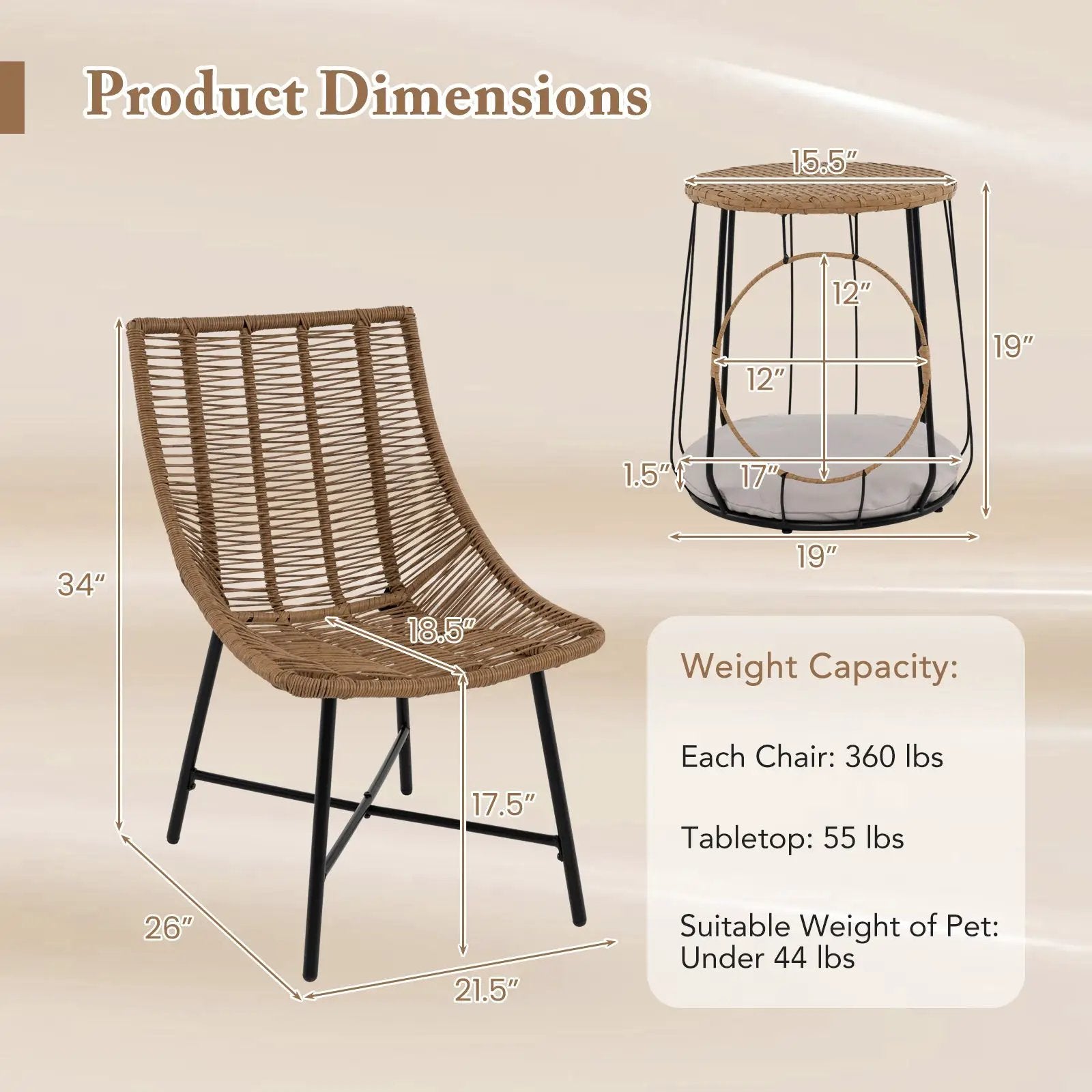 3 Piece Outdoor Furniture Set with Pet Housefor Patio Yard-Brown by DirectDeals