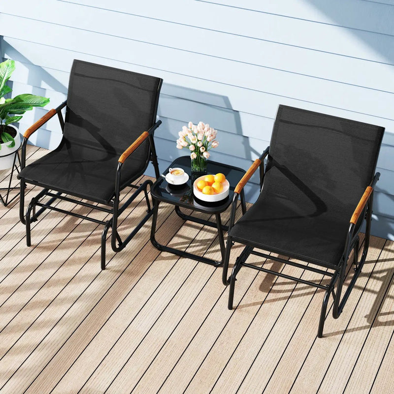 3-Piece Outdoor Glider Bistro Set with Tempered Glass Table by DirectDeals