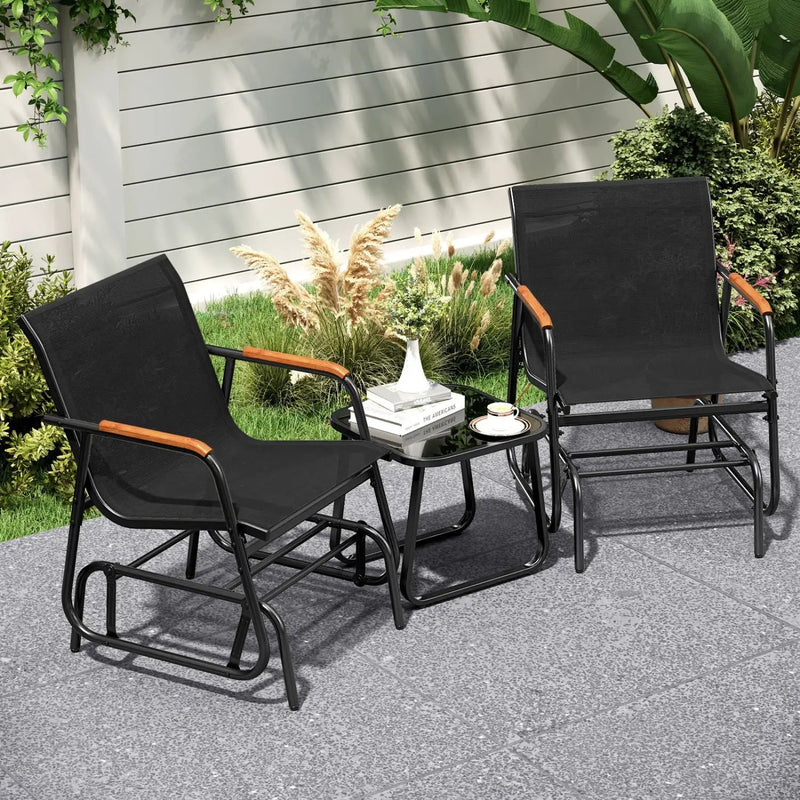 3-Piece Outdoor Glider Bistro Set with Tempered Glass Table by DirectDeals