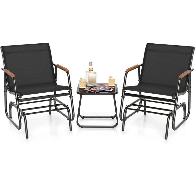 3-Piece Outdoor Glider Bistro Set with Tempered Glass Table by DirectDeals