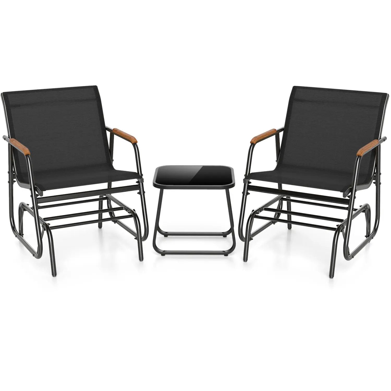 3-Piece Outdoor Glider Bistro Set with Tempered Glass Table by DirectDeals