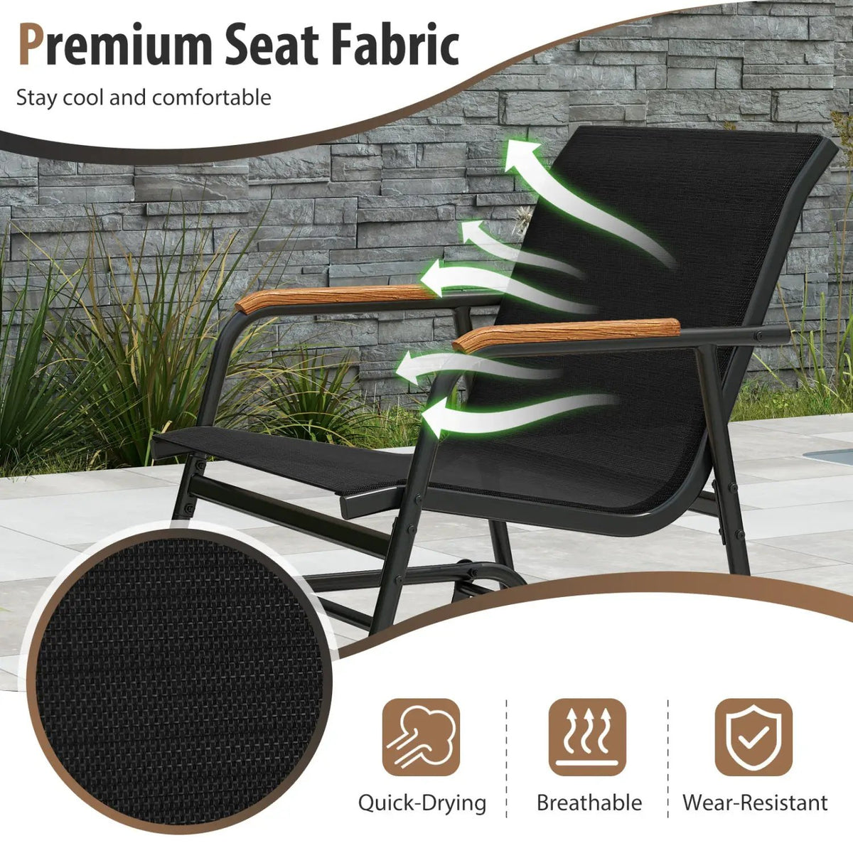 3-Piece Outdoor Glider Bistro Set with Tempered Glass Table by DirectDeals