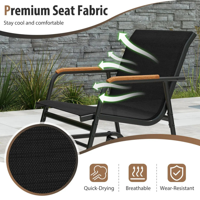 3-Piece Outdoor Glider Bistro Set with Tempered Glass Table by DirectDeals