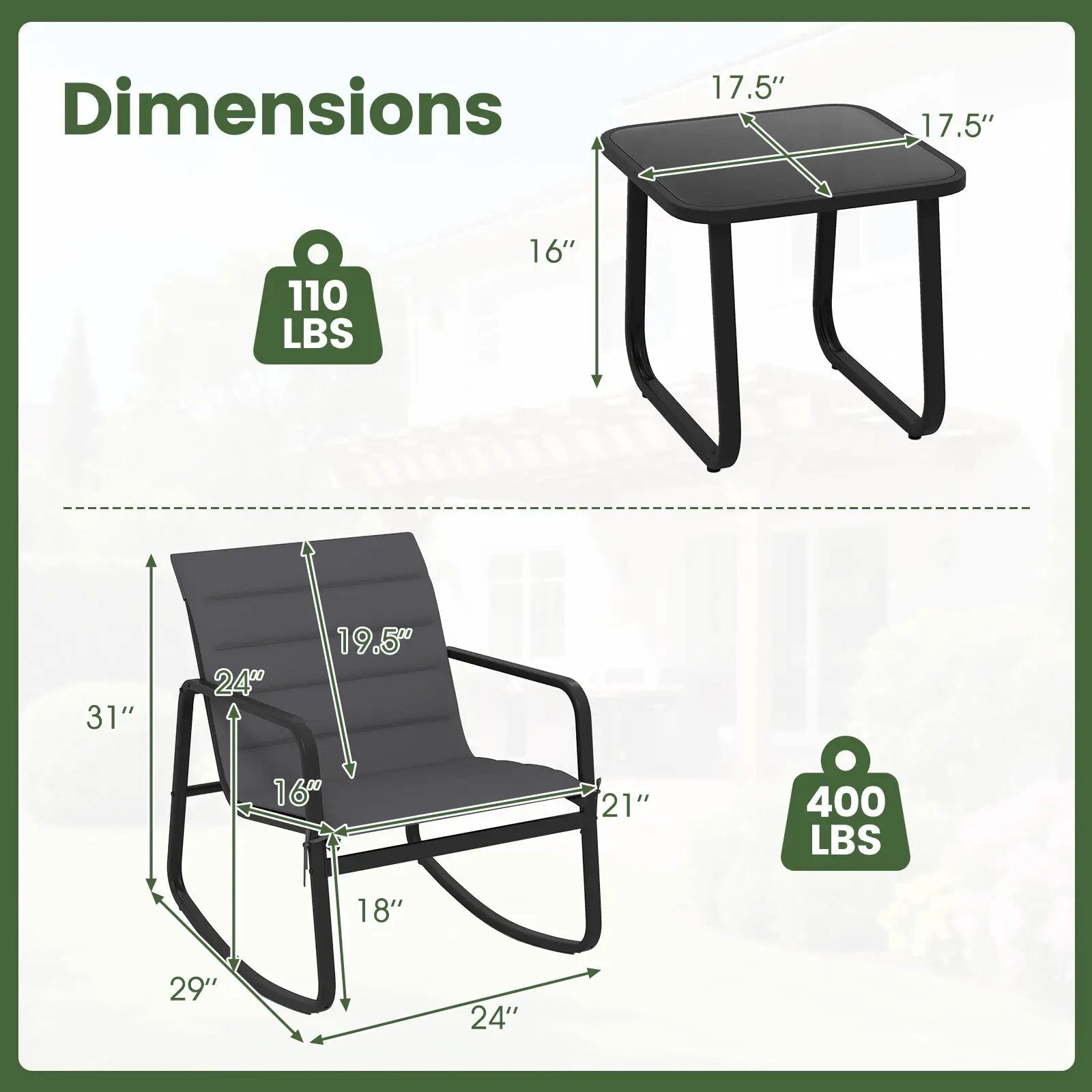 3 Piece Outdoor Rocking Bistro Set Porch Rocker Chairs with Tempered Glass Table-Gray by DirectDeals