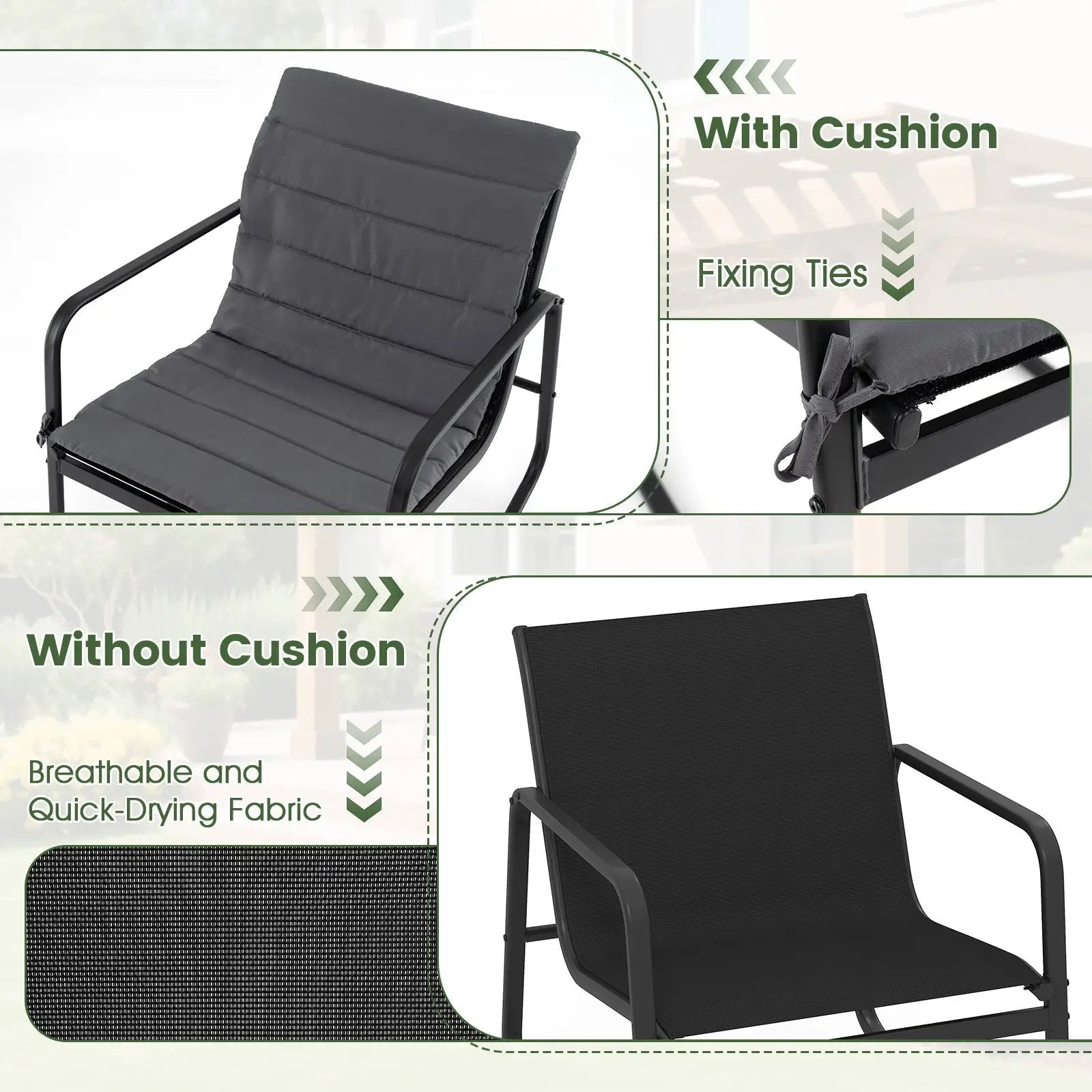 3 Piece Outdoor Rocking Bistro Set Porch Rocker Chairs with Tempered Glass Table-Gray by DirectDeals