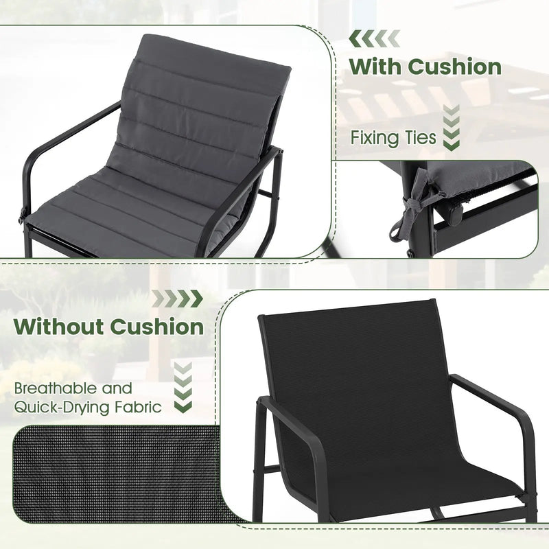 3 Piece Outdoor Rocking Bistro Set Porch Rocker Chairs with Tempered Glass Table-Gray by DirectDeals