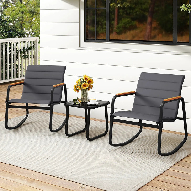 3 Piece Outdoor Rocking Bistro Set Porch Rocker Chairs-Gray by DirectDeals