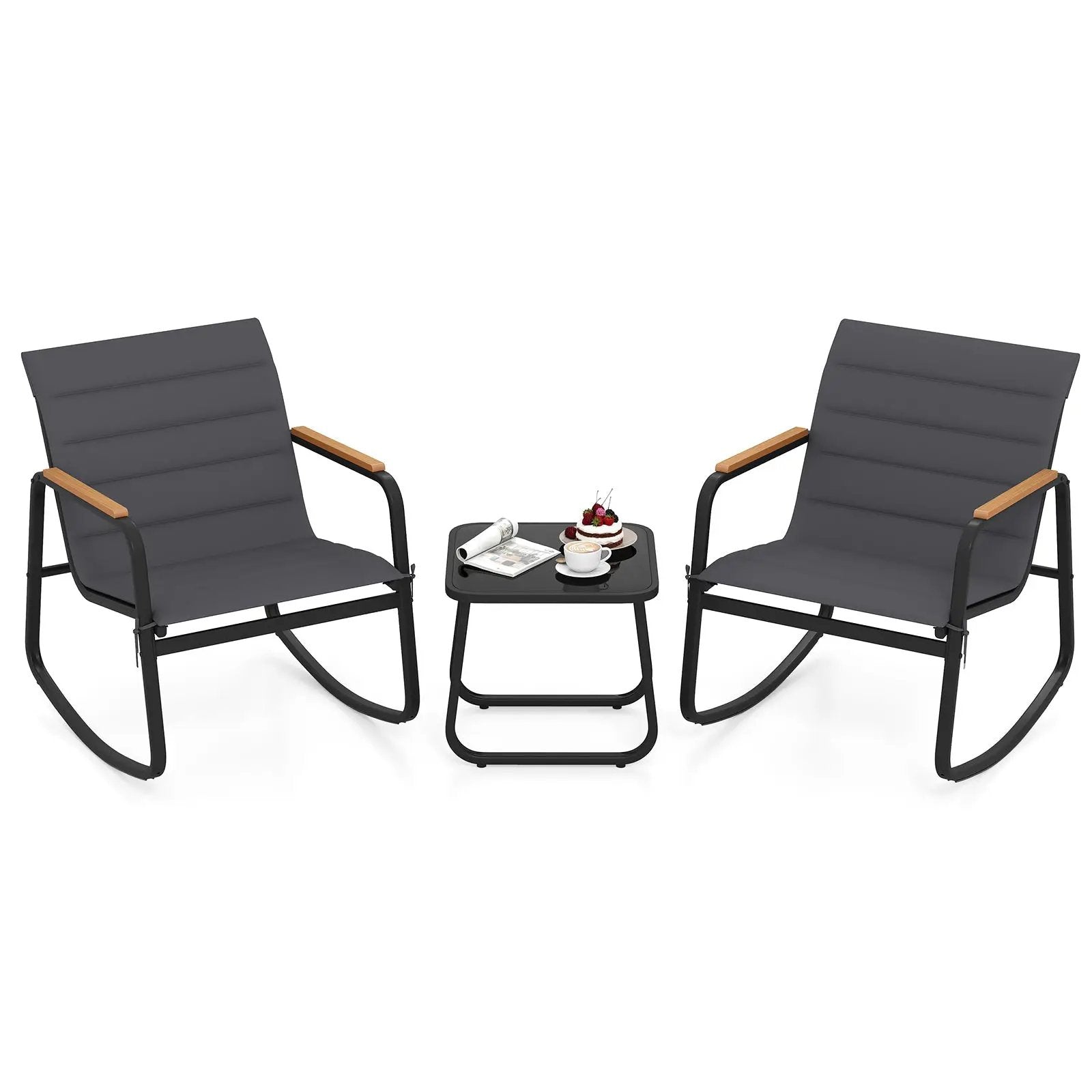 3 Piece Outdoor Rocking Bistro Set Porch Rocker Chairs-Gray by DirectDeals