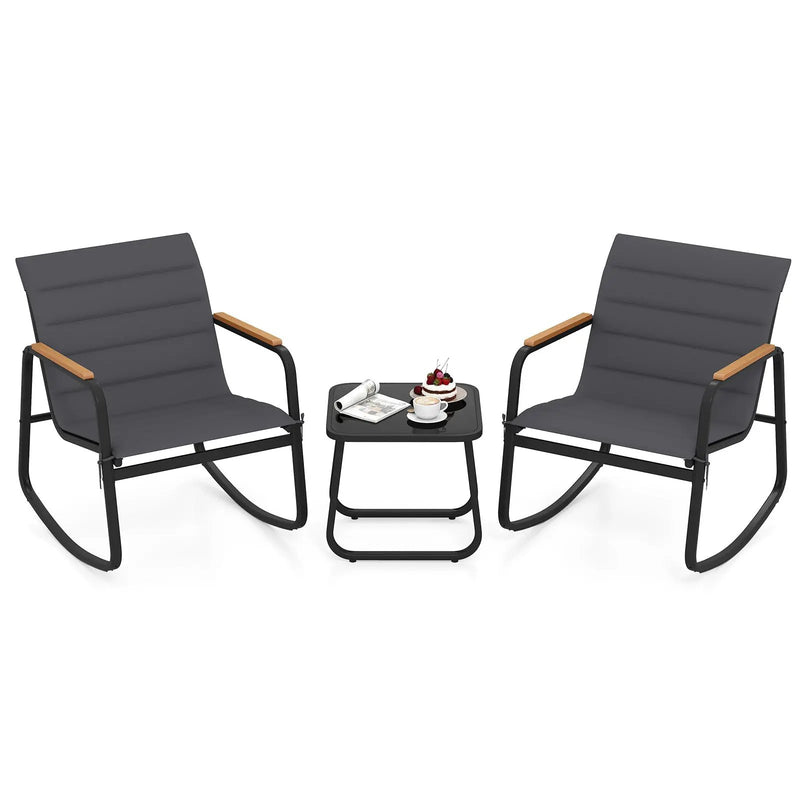 3 Piece Outdoor Rocking Bistro Set Porch Rocker Chairs-Gray by DirectDeals