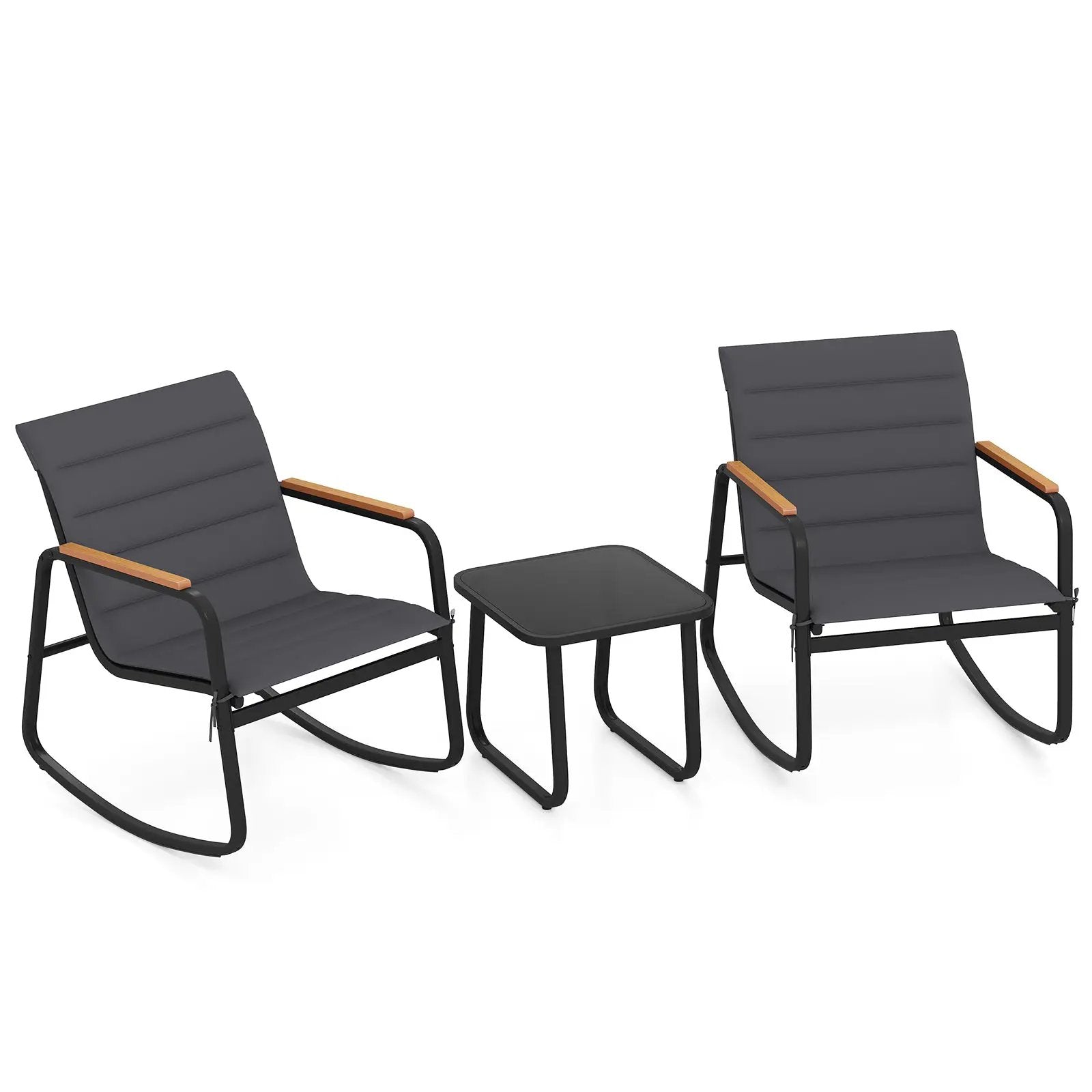 3 Piece Outdoor Rocking Bistro Set Porch Rocker Chairs-Gray by DirectDeals