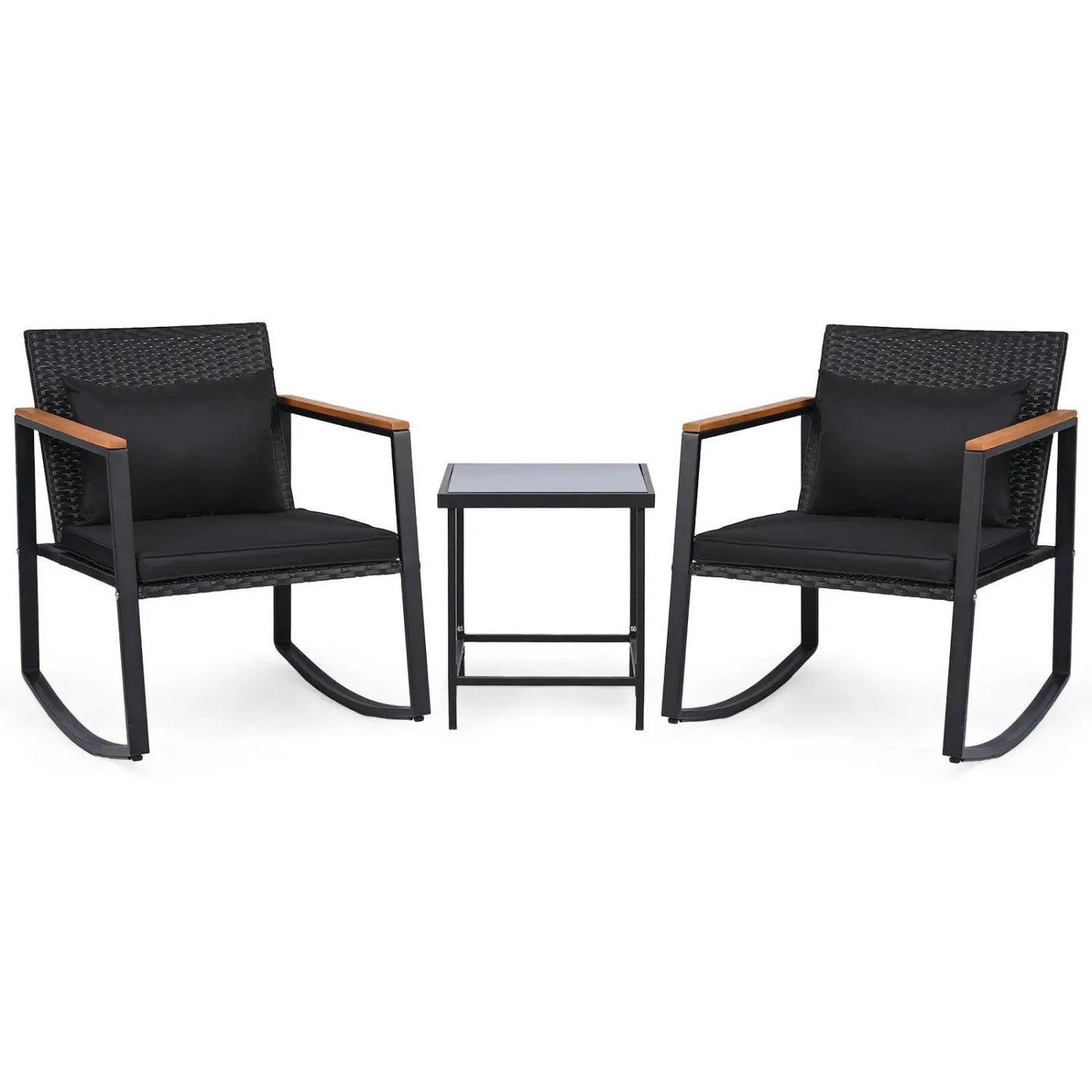 3-Piece Rocking Bistro Set with Cushions & Glass Table by DirectDeals