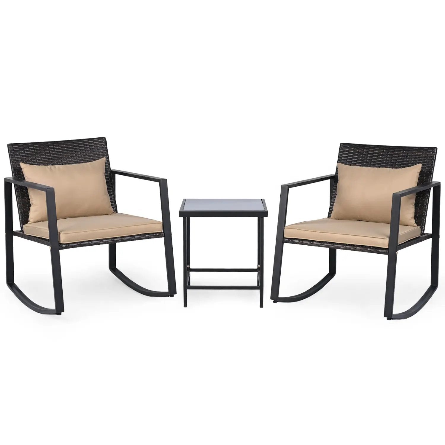3-Piece Rocking Bistro Set with Cushions & Glass Table by DirectDeals