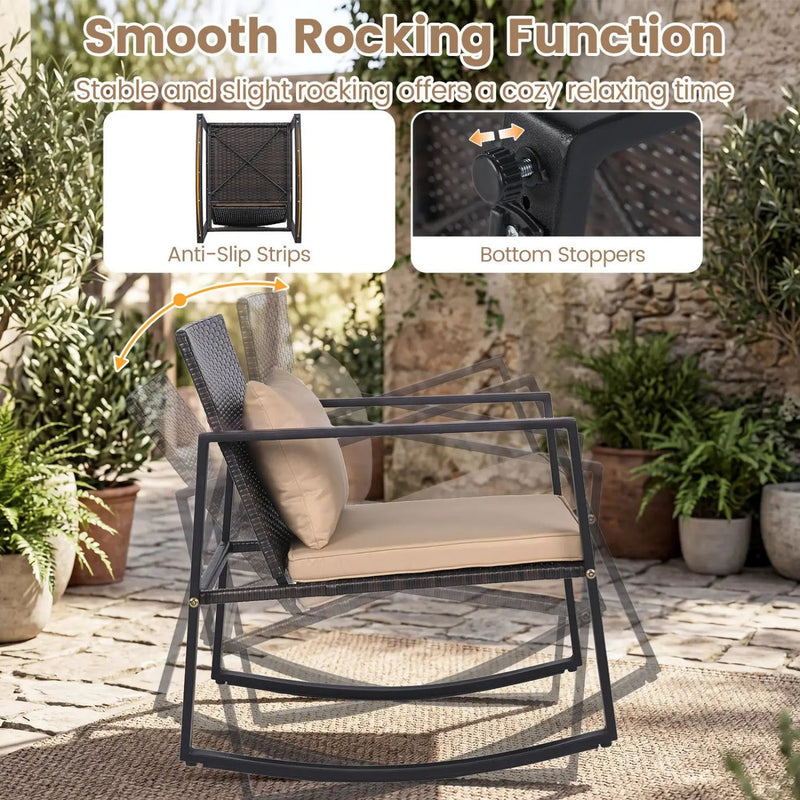 3-Piece Rocking Bistro Set with Cushions & Glass Table by DirectDeals
