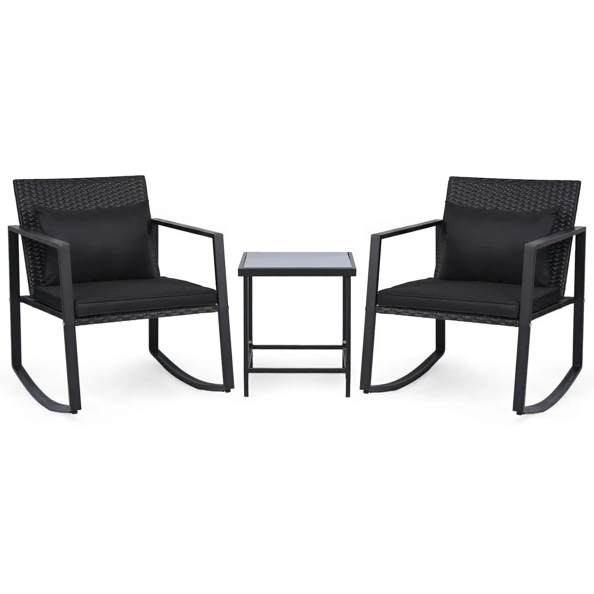 3-Piece Rocking Bistro Set with Cushions & Glass Table by DirectDeals