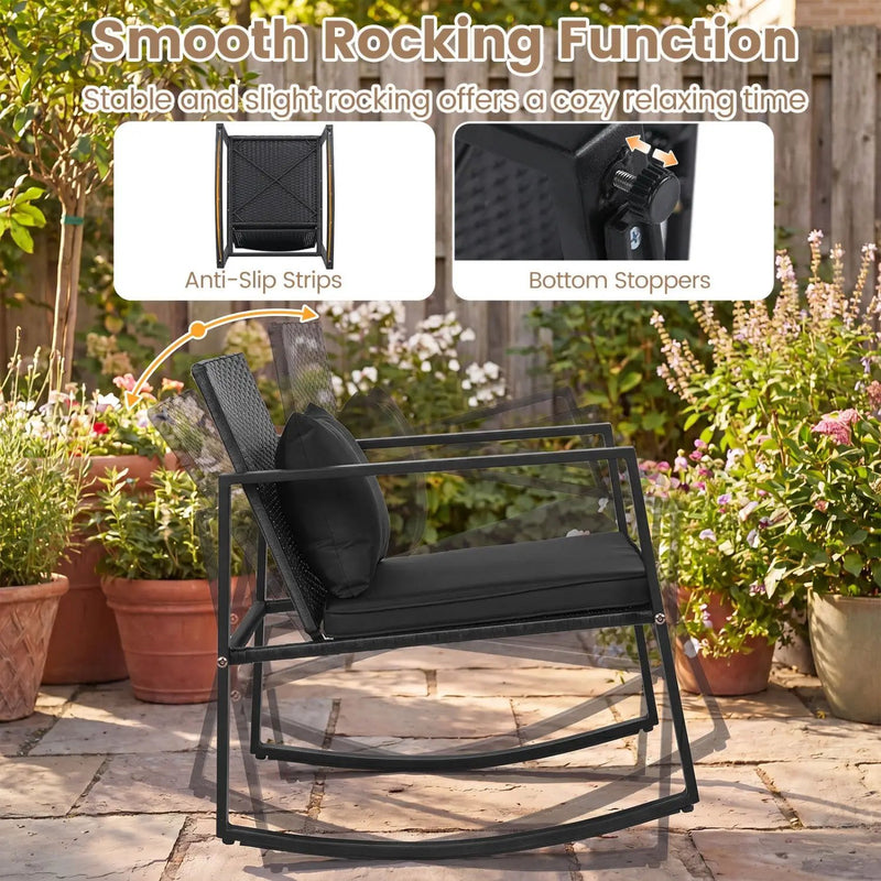 3-Piece Rocking Bistro Set with Cushions & Glass Table by DirectDeals