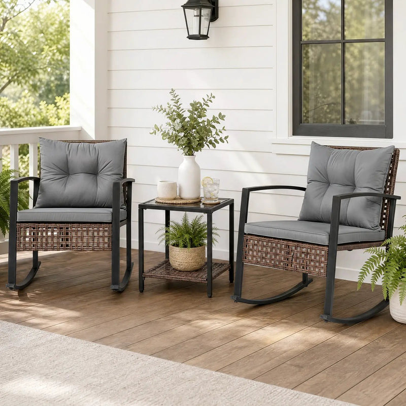 3-Piece Rocking Chair Patio Set with Glass Coffee Table by DirectDeals