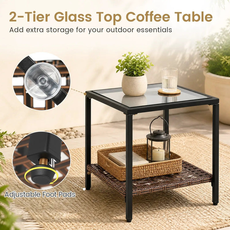 3-Piece Rocking Chair Patio Set with Glass Coffee Table by DirectDeals
