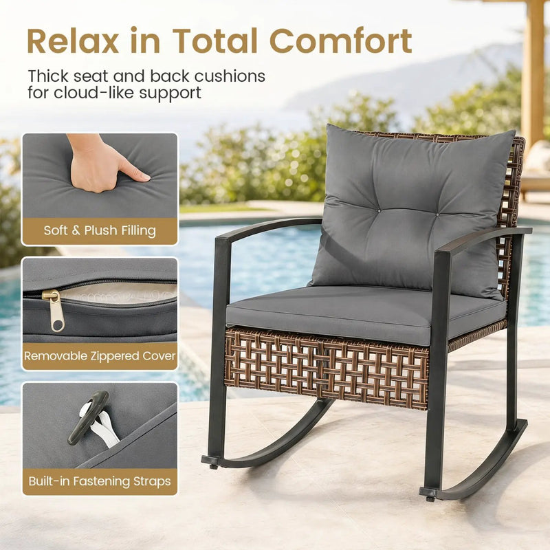 3-Piece Rocking Chair Patio Set with Glass Coffee Table by DirectDeals