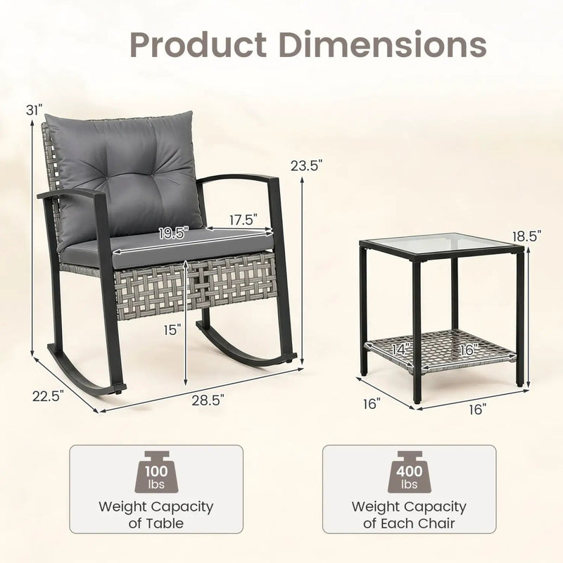3-Piece Outdoor Rocking Chair Set with Coffee Table - Gray by DirectDeals