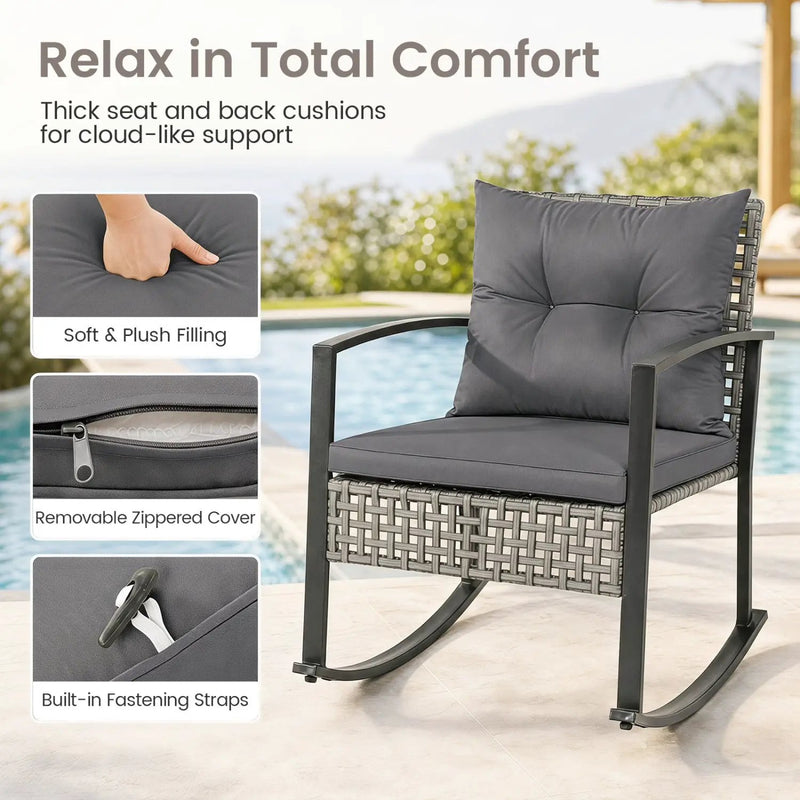 3-Piece Outdoor Rocking Chair Set with Coffee Table - Gray by DirectDeals