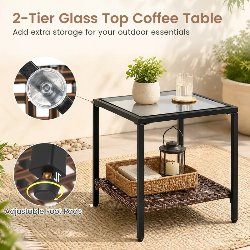 3-Piece Rocking Chair Patio Set with Glass Coffee Table by DirectDeals