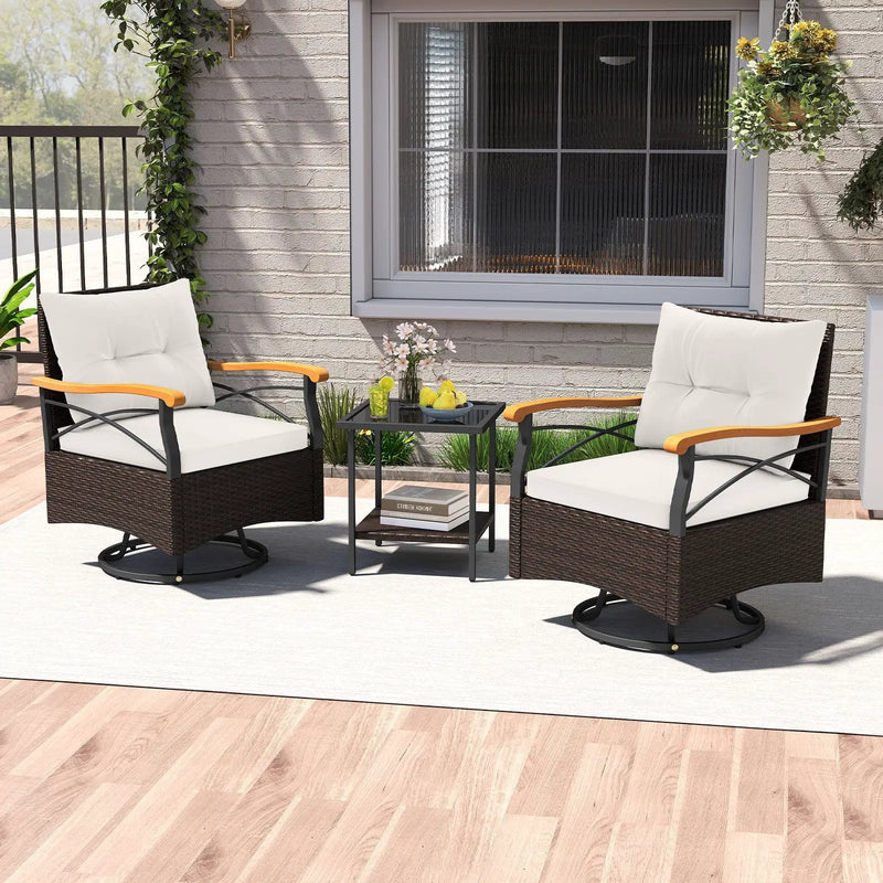 3 Piece Outdoor Swivel Chair Set with Tempered Glass Side Table by DirectDeals