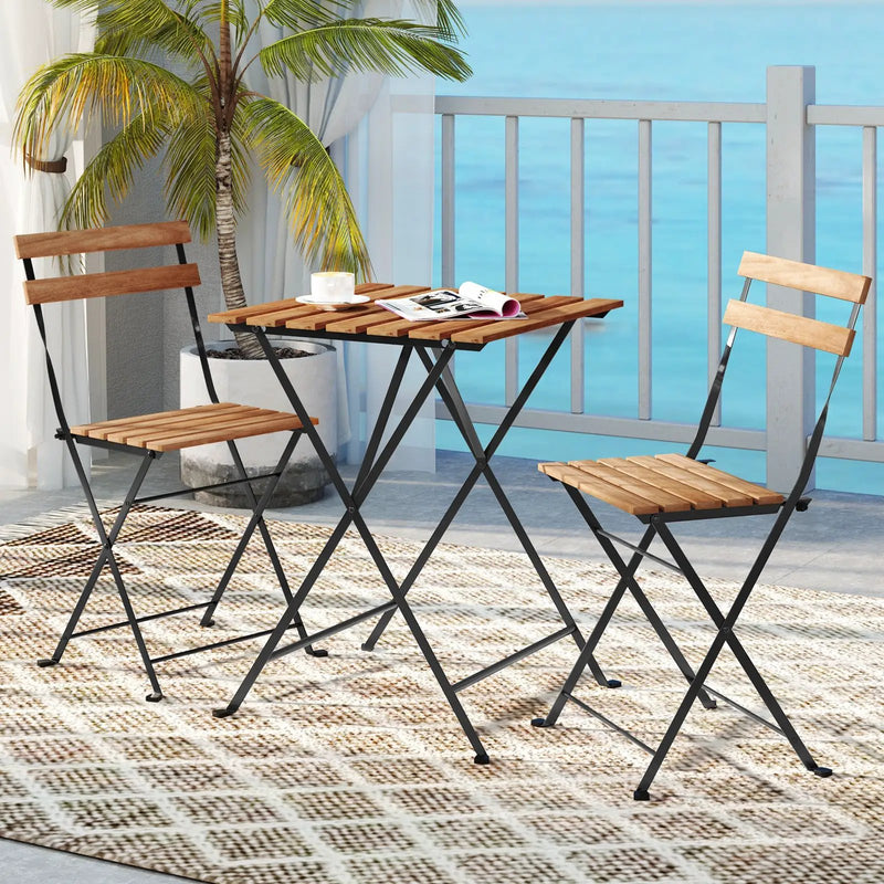 3 Piece Patio Acacia Wood Bistro Set with Slatted Seat and Tabletop by DirectDeals