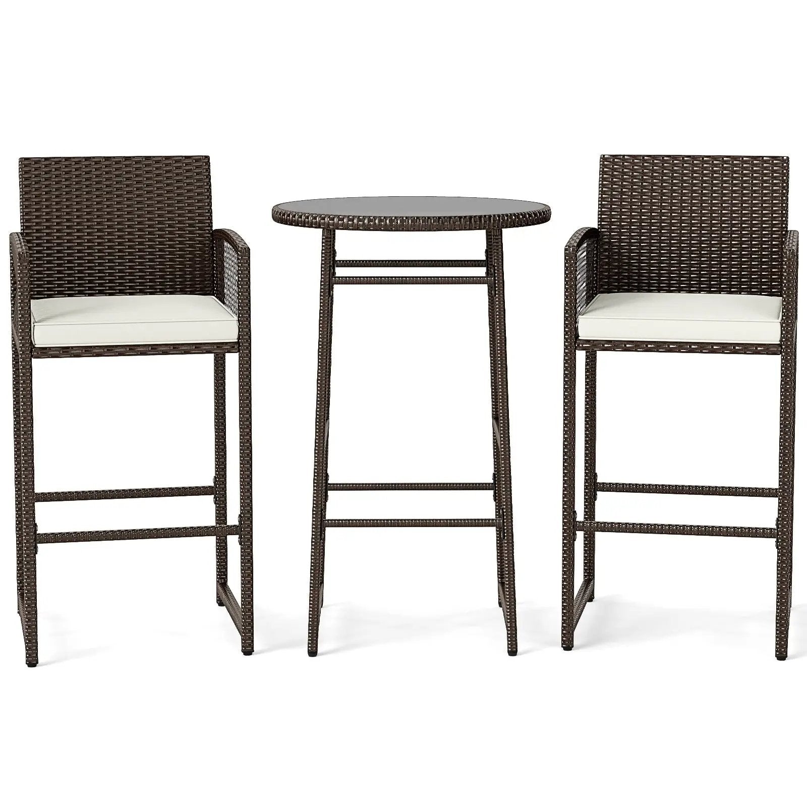 3 Piece Patio Bar Set Outdoor Wicker Bar Height Table and Armchairs-White by DirectDeals